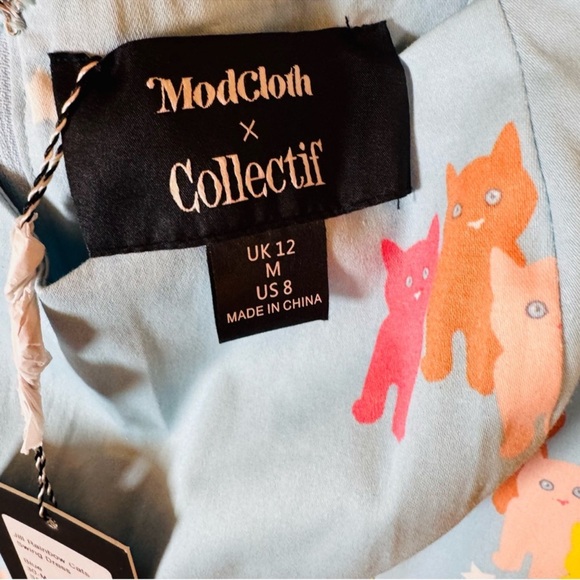 ModCloth Collectif Light Blue Dress with Multicolored Cats Motif - Picture 2 of 9